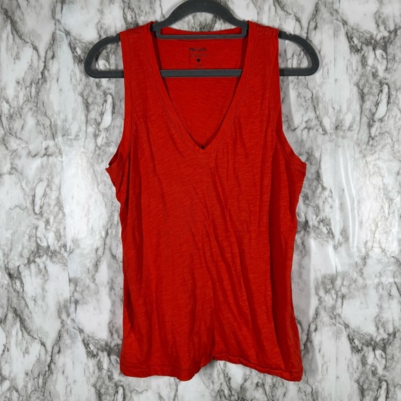 MADEWELL Tank Top Size Small V-Neck Sleeveless Orange 100% Cotton Women’s - Picture 1 of 3